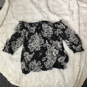 White Black Floral Off the Shoulder Blouse